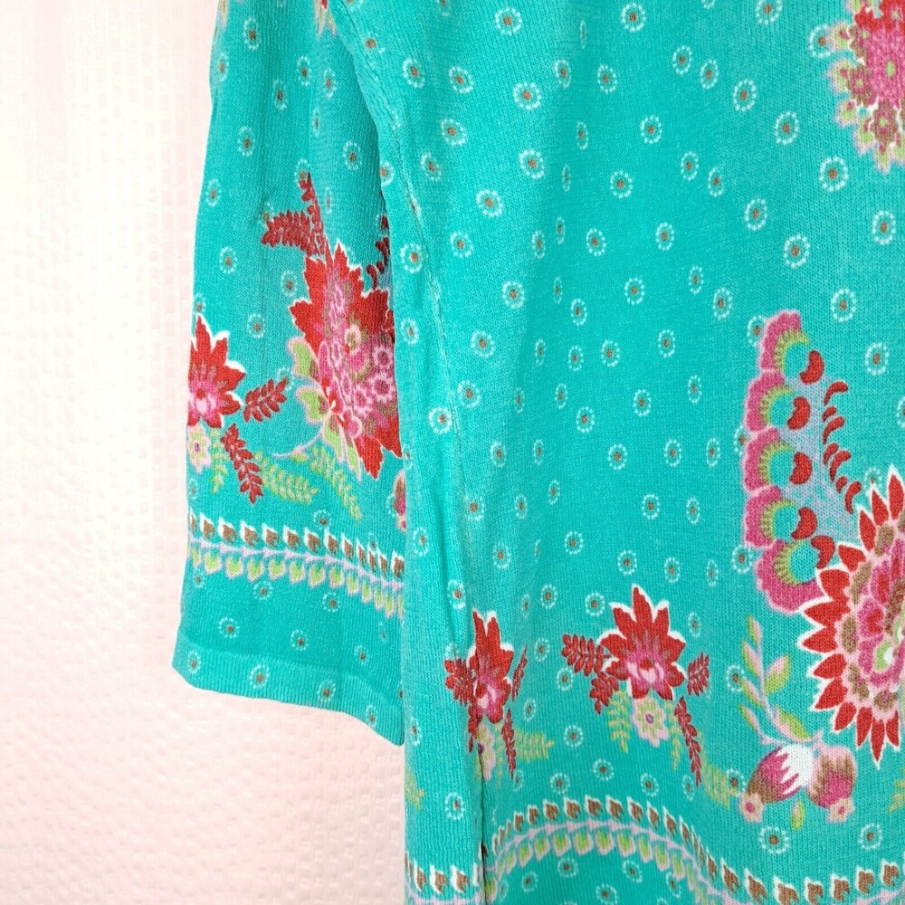 Joseph A Women Bright Blue Floral Top Stretch Lightweight 3/4 Sleeve Size L - Picture 6 of 11